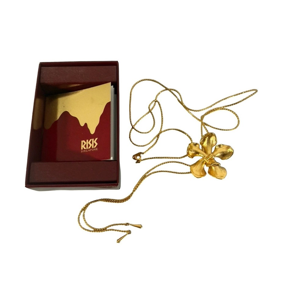 RISIS Vintage Gold Dipped Orchid Slider Necklace, Stamped‎ Patent# 1094483